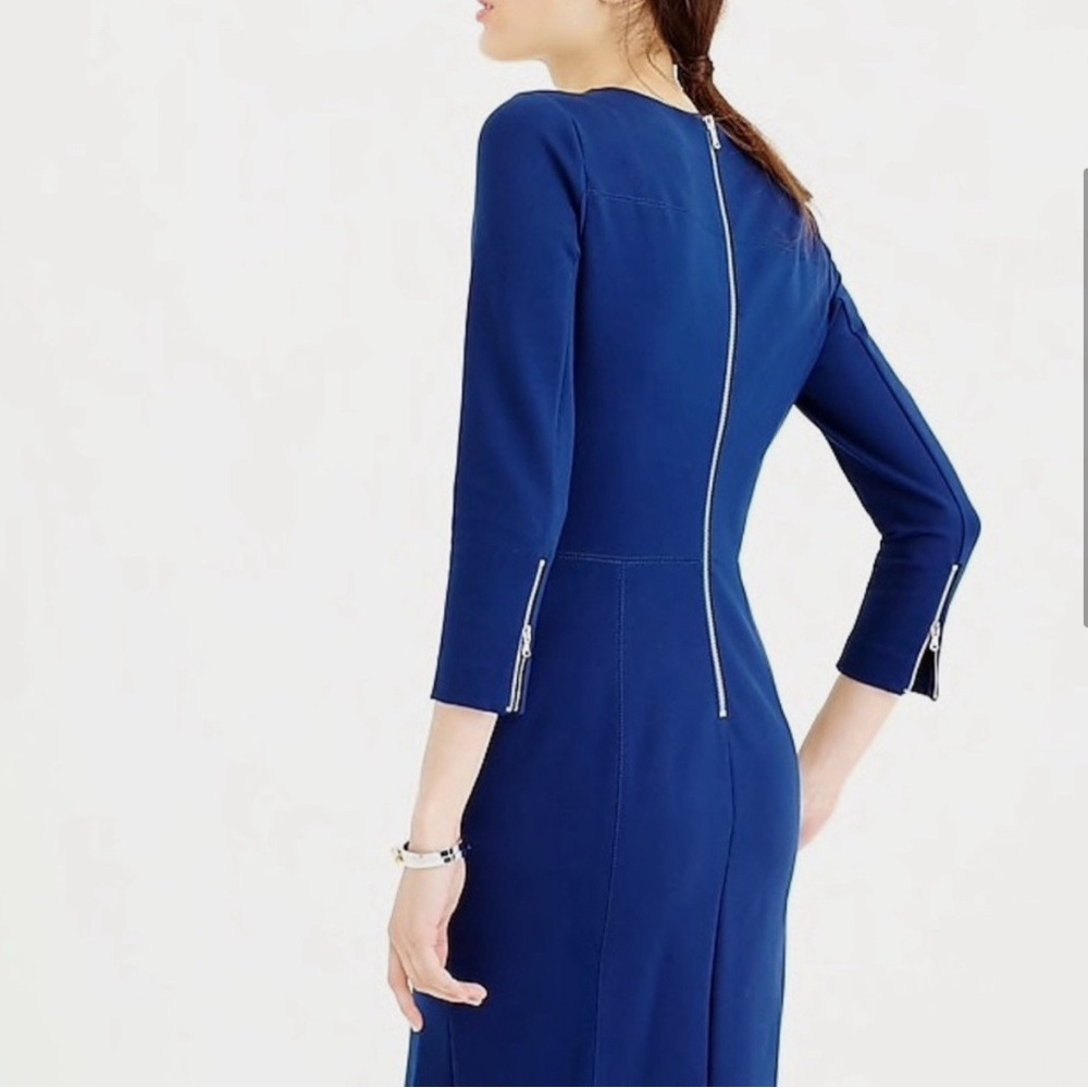 J. Crew Solid Blue Structured Knit Zip Sheath Dre… - image 2